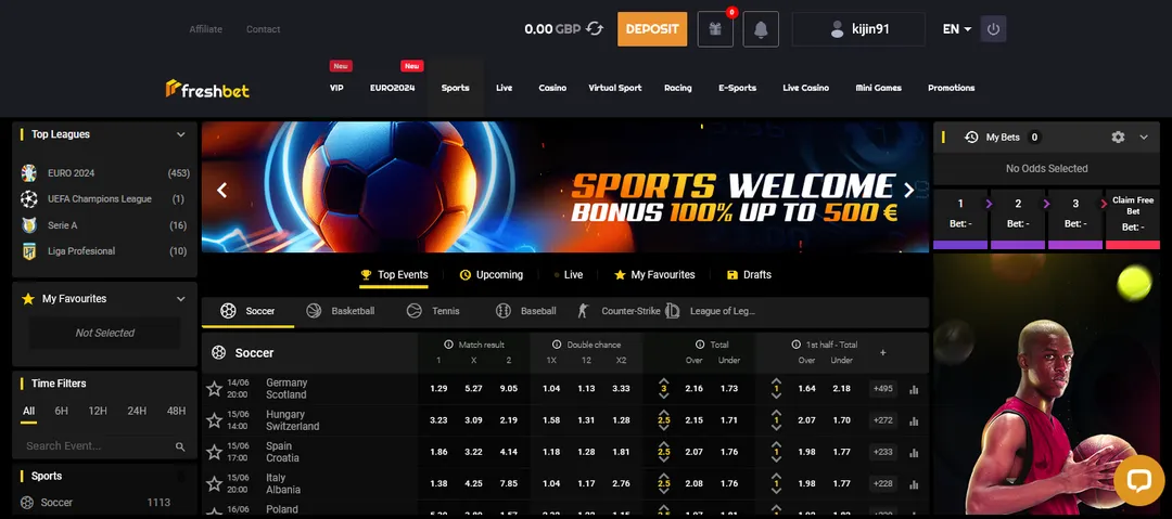 Sports betting in Freshbet